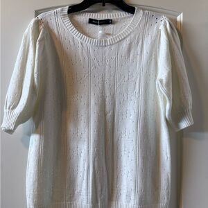White Knit Top with Puff Sleeves